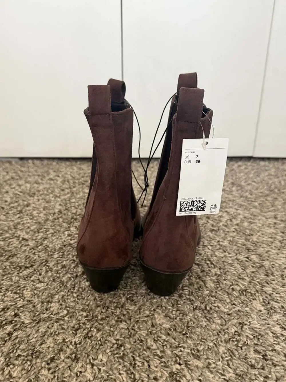 H&M Brown Suede-Look Square-Toe Chelsea Ankle Boots Size 7